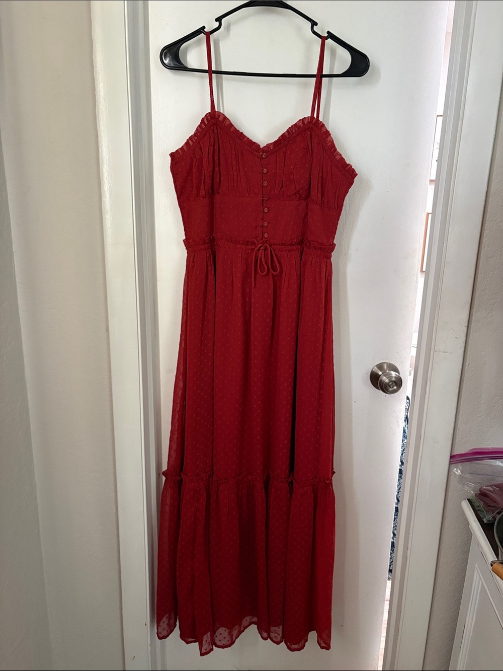 Red Spaghetti-Strap Maxi Dress